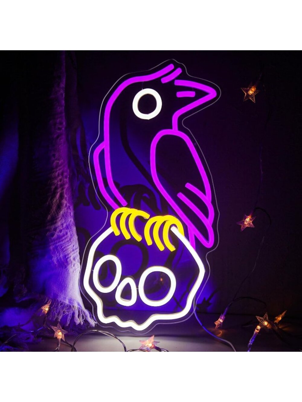Crow Skull Neon Sign Dimmable Skull Crow Neon Light Horror Halloween Theme Neon